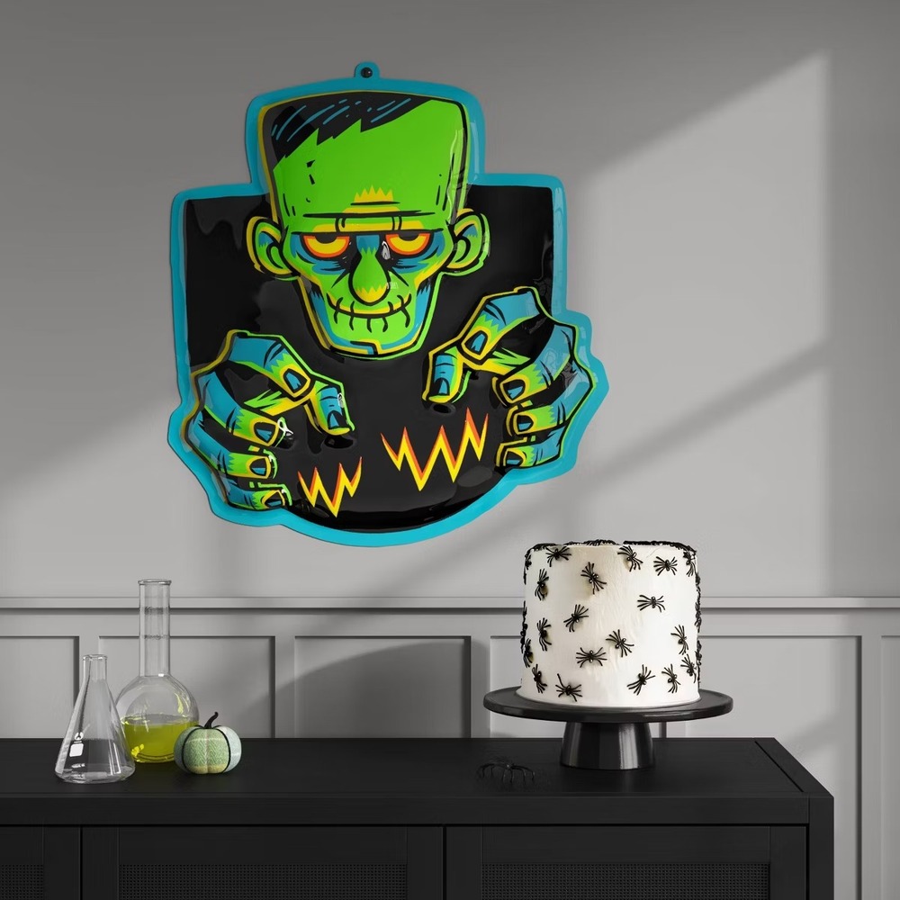 Hyde‎ Eek Frankenstein Monster Wall Decor Hanging Sign 25" Retro-Style Vac Form